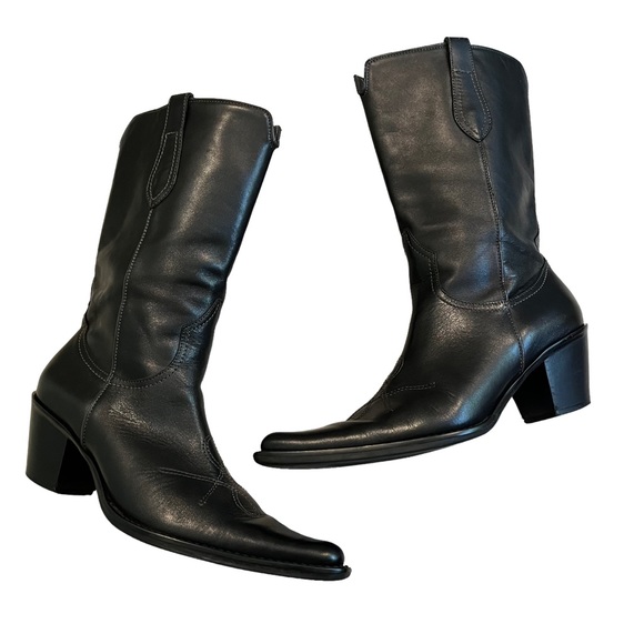 Franco Sarto Leather “Witchy Pointy” Toe Mid Calf Pull On Western Boots - Picture 3 of 16